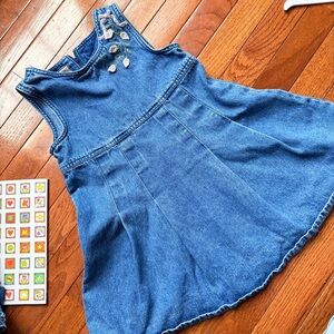 Vintage Faded Glory Floral Embroidered Denim Jumper Dress - 5T